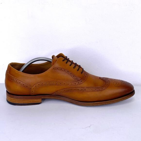 TAFT The Beck Handcrafted Brogue Wingtip Leather Dress Shoe Burnt Honey Mens 10 - Picture 8 of 13